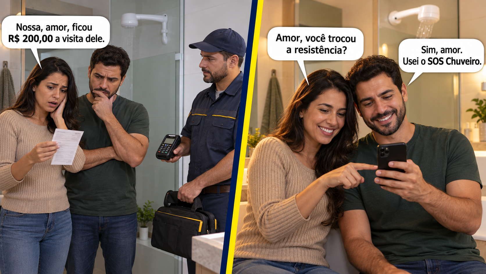 Comparação entre pagar uma visita técnica e consultar o SOS Chuveiro para um problema simples